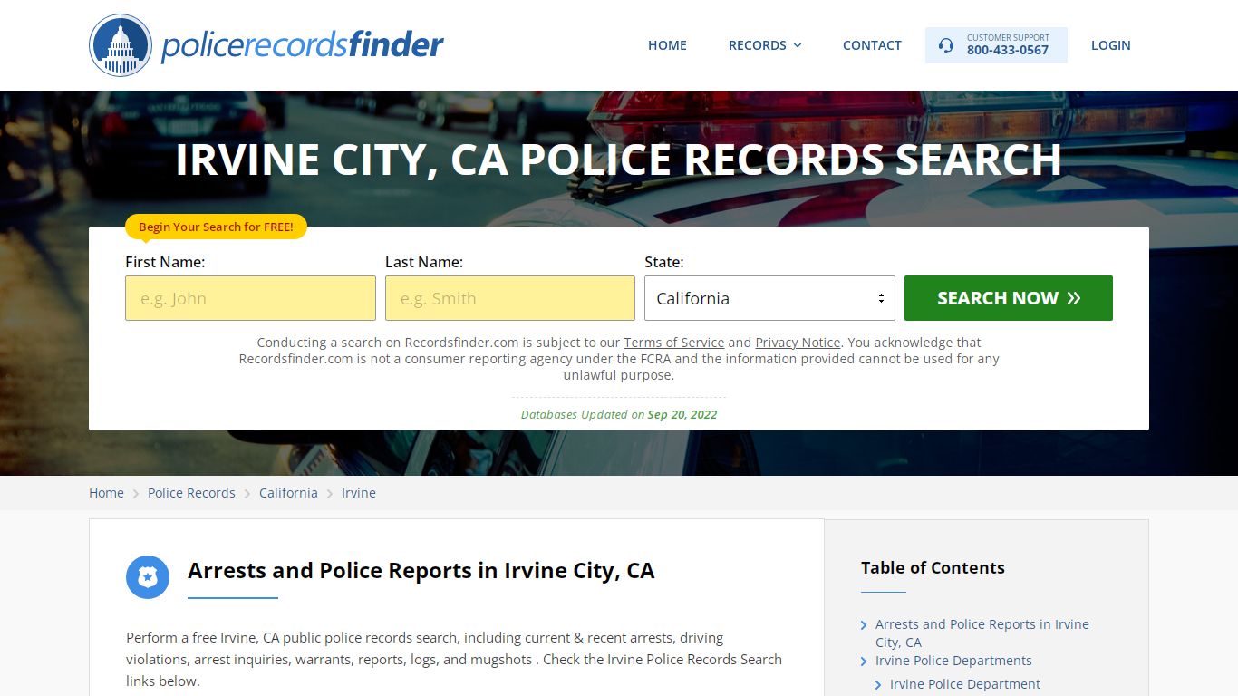 Irvine, Orange County, CA Police Reports & Police Department Records